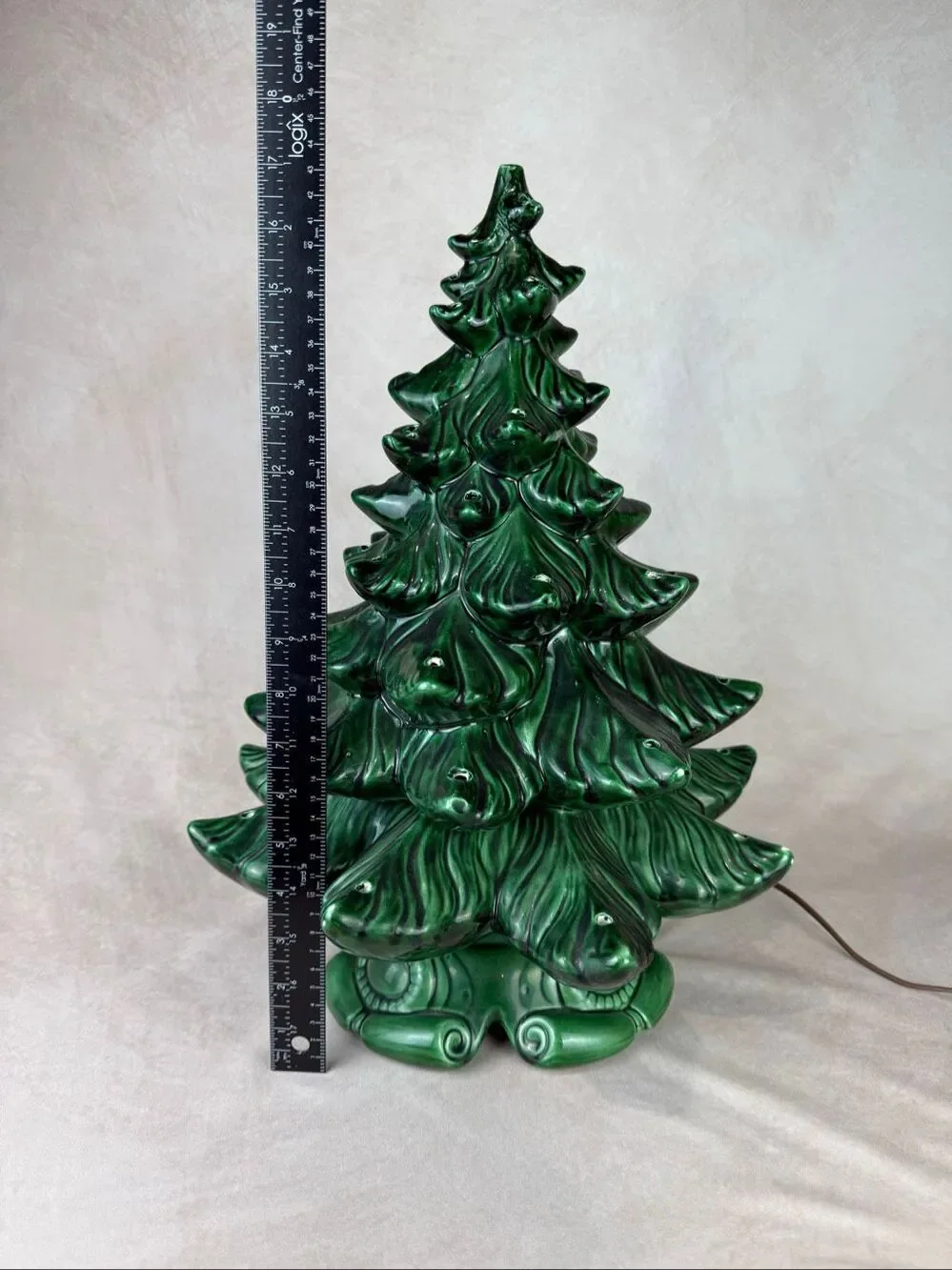 Vintage Atlantic Mold Ceramic Christmas Tree 18” 1979 Music Box Base Works READ
